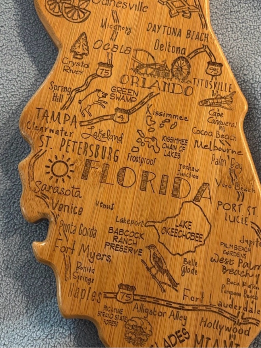 Totally Bamboo Florida State Map Charcuterie Cutting Board NWT - Picture 3 of 6